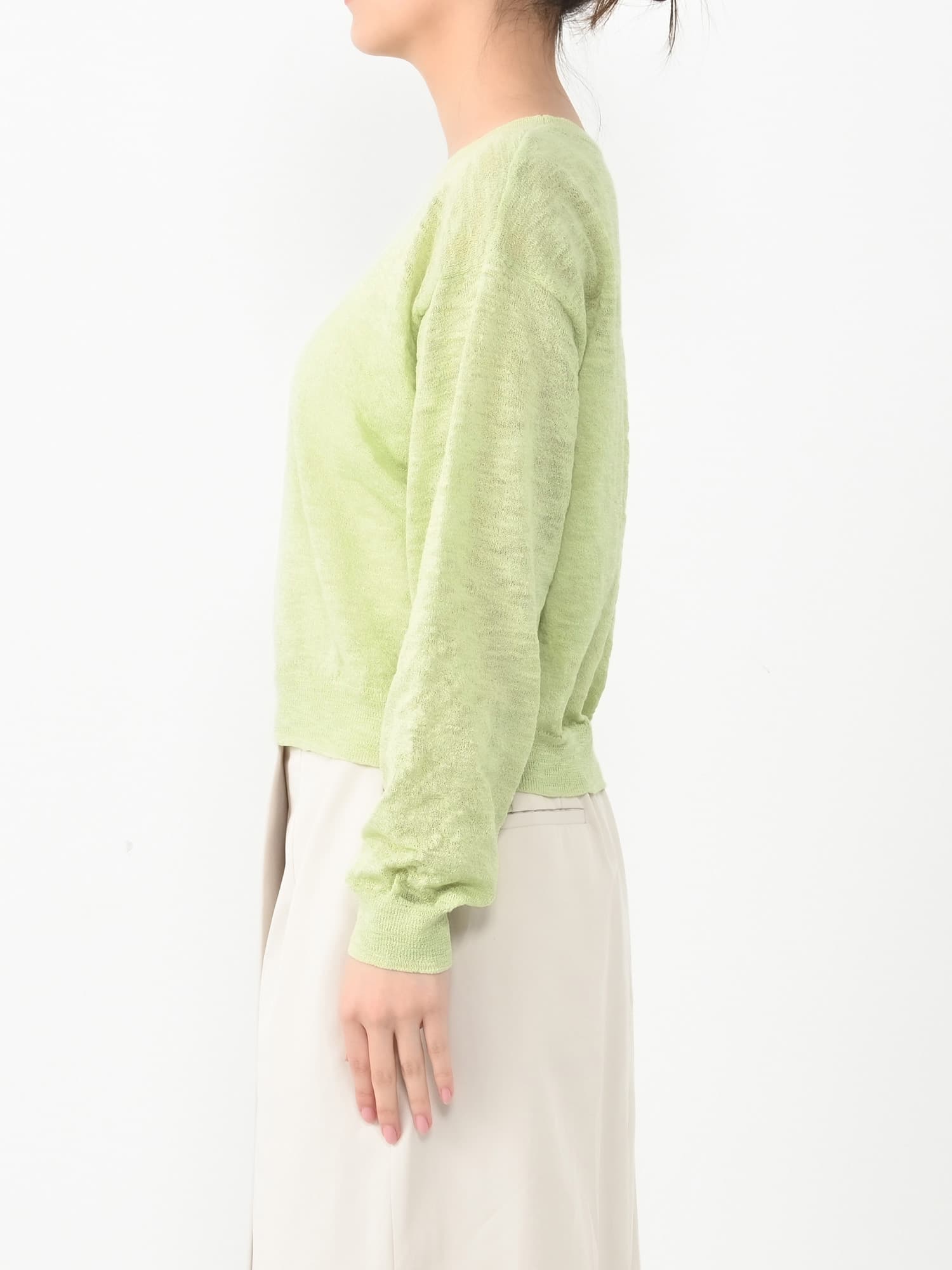 スカーラリブニットトレンカ　グリーン　L 新品 花柄レースカーディガン トップス カーディガン[品番