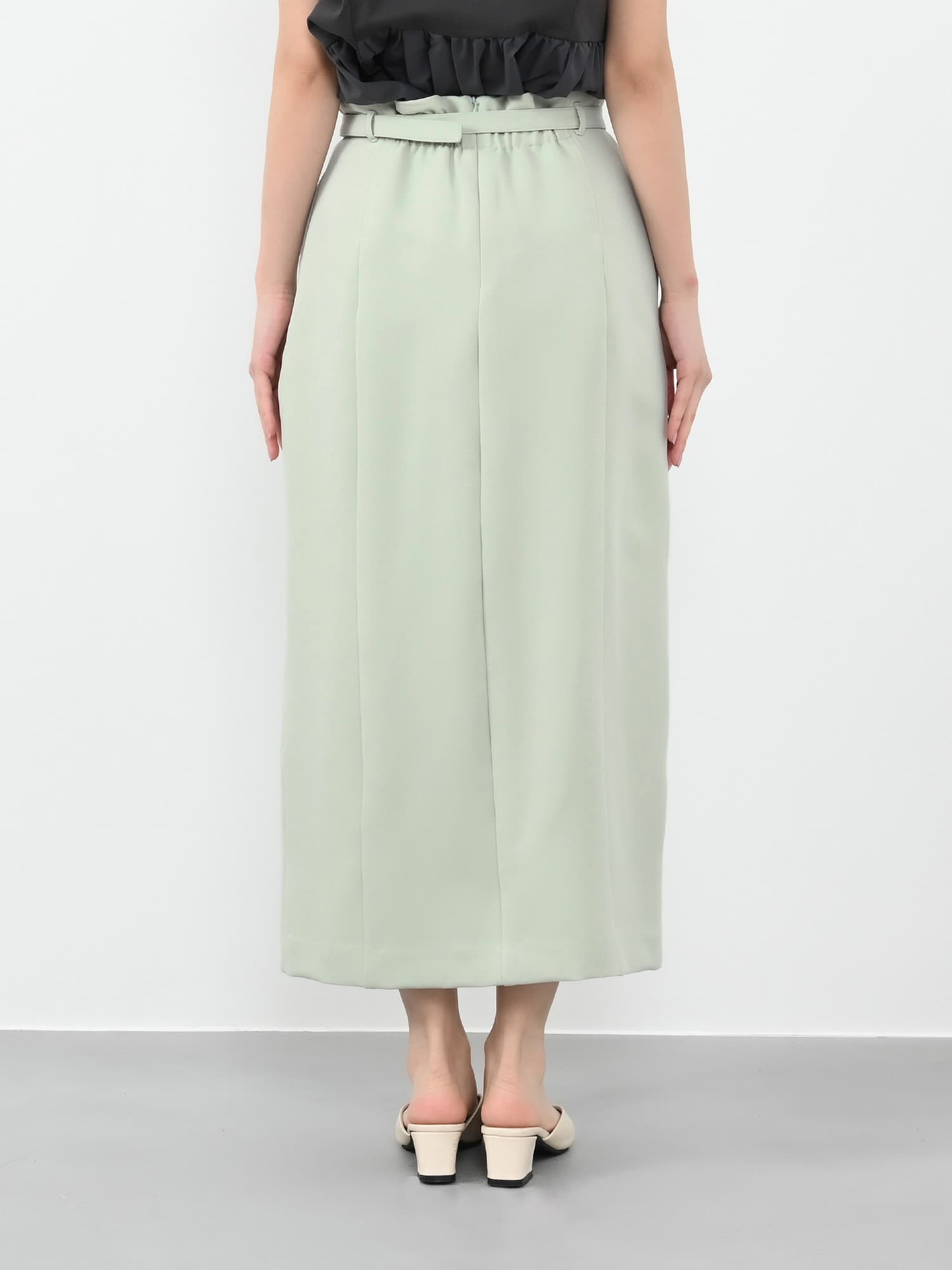 【COHINA】ベルト付きストレッチIラインスカート-regular ベルト付きストレッチIラインスカート-short & regular | 小柄・低身長