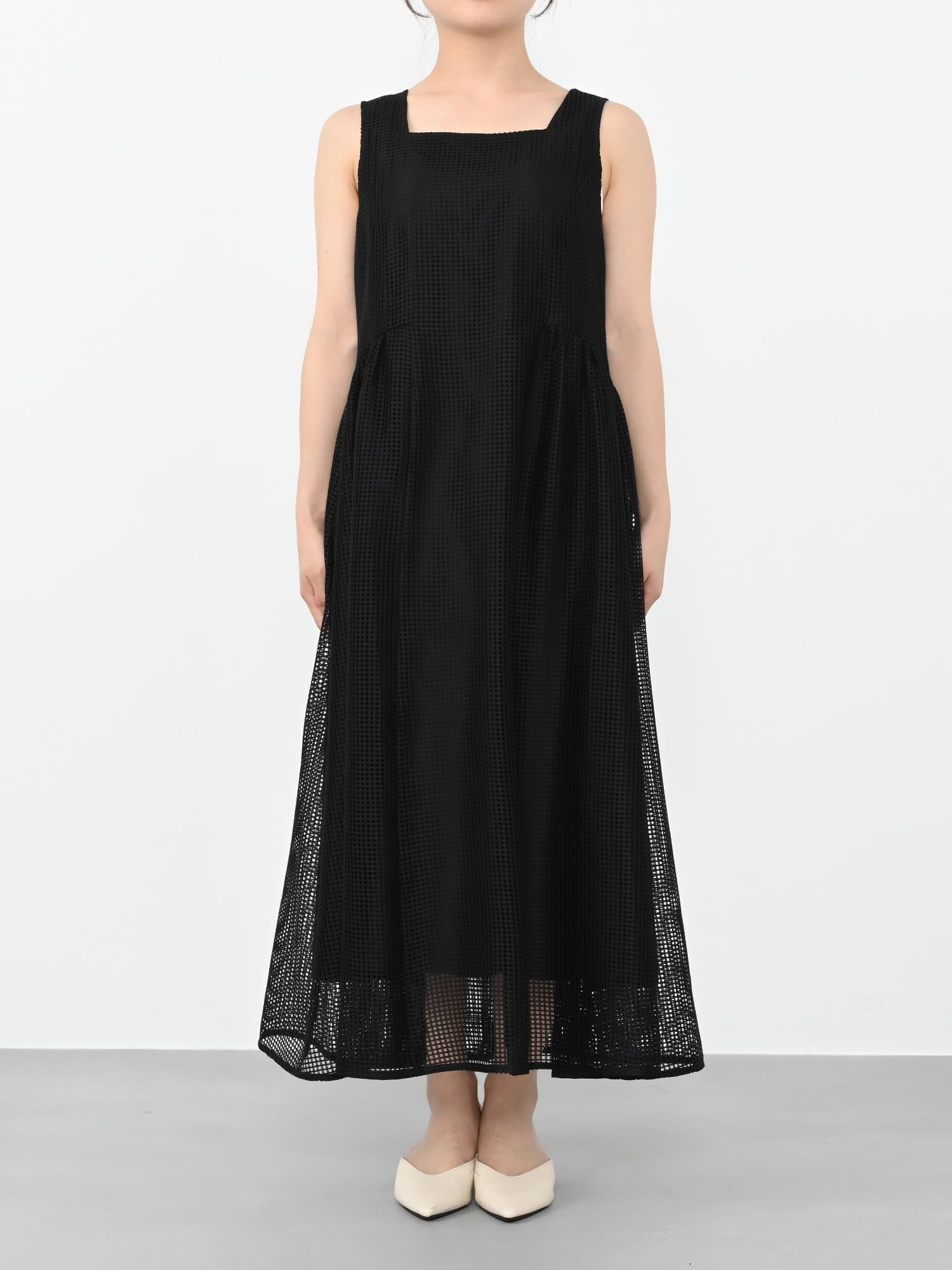 サイドギャザーメッシュワンピース-short & regular | 小柄・低