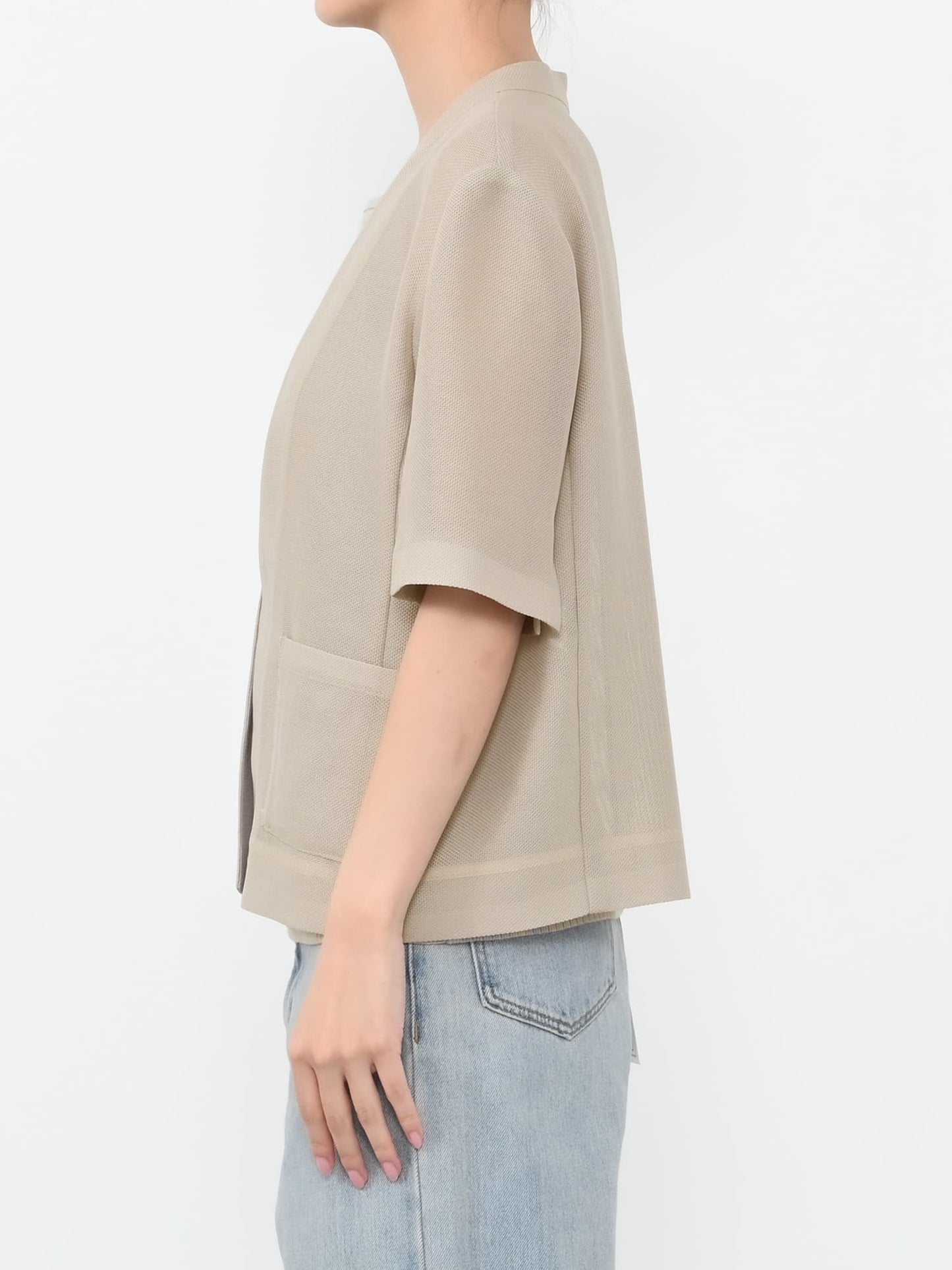 ハーフスリーブノーカラーメッシュジャケット　[通常]