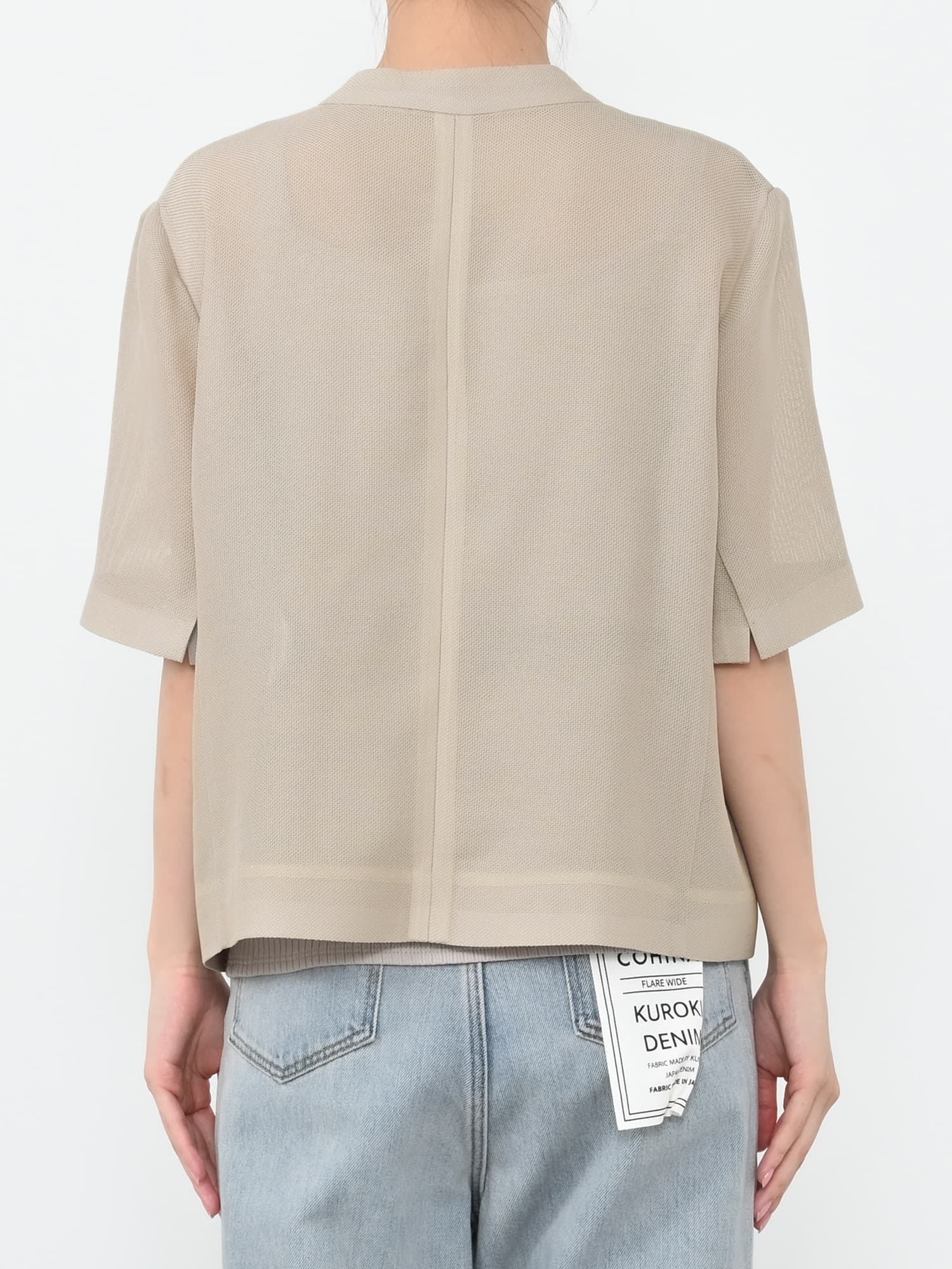 ハーフスリーブノーカラーメッシュジャケット | 小柄・低身長女性向け