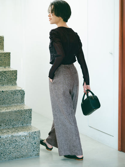 ギャザースリーブシアーカットトップス　[通常]