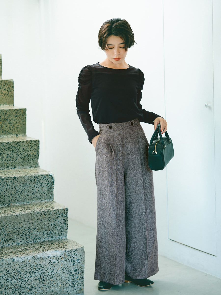 ギャザースリーブシアーカットトップス　[通常]