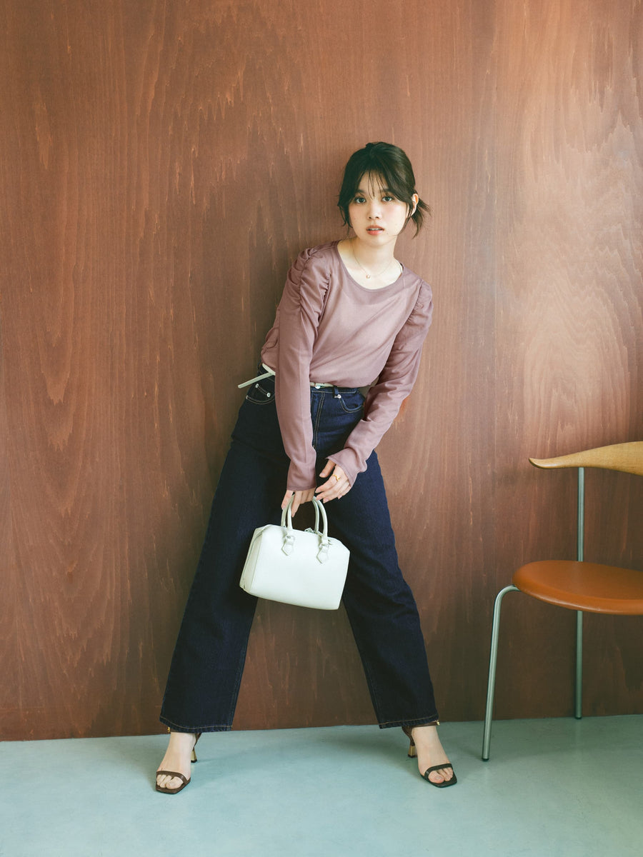 ギャザースリーブシアーカットトップス　[通常]