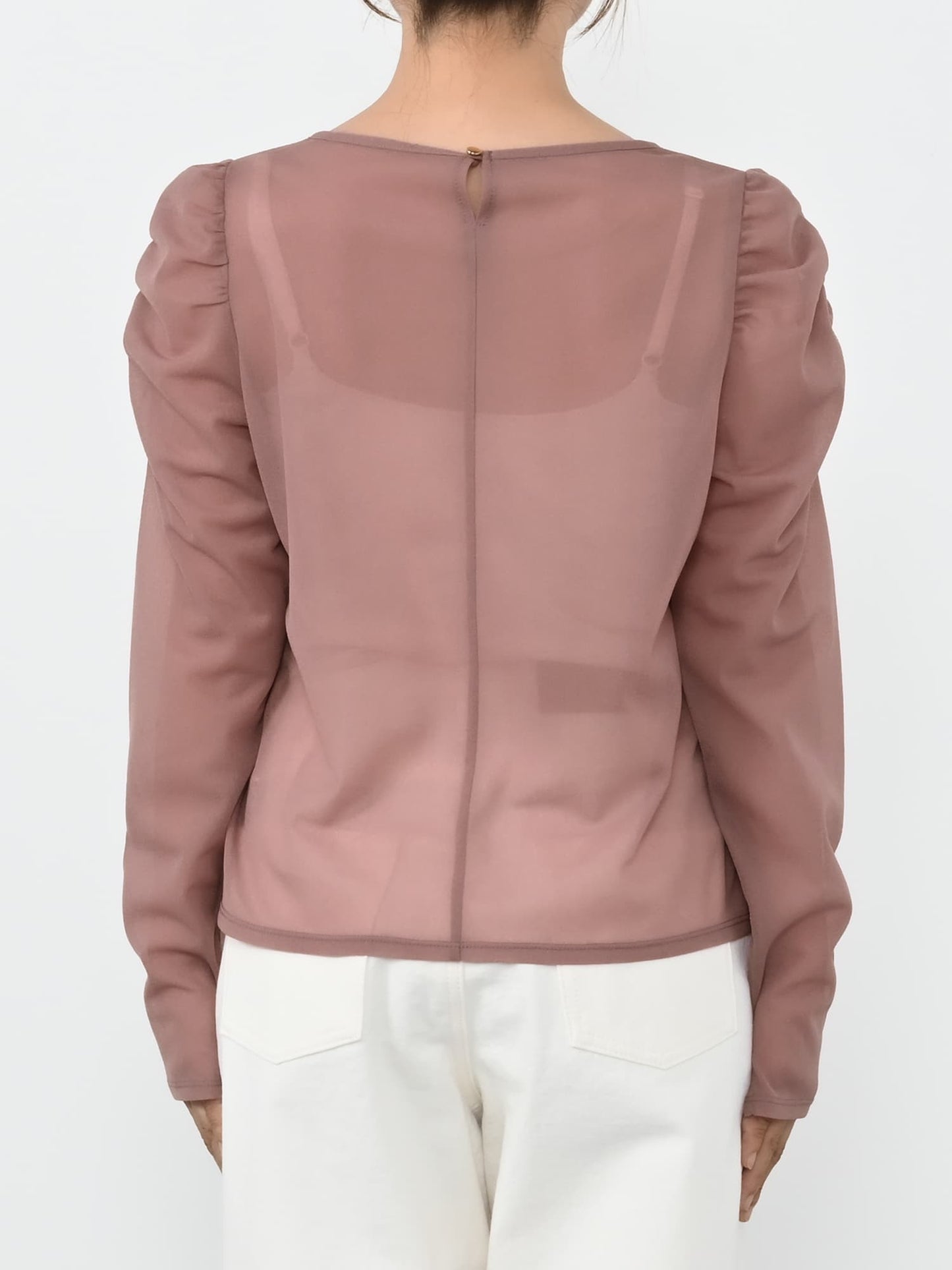 ギャザースリーブシアーカットトップス　[通常]