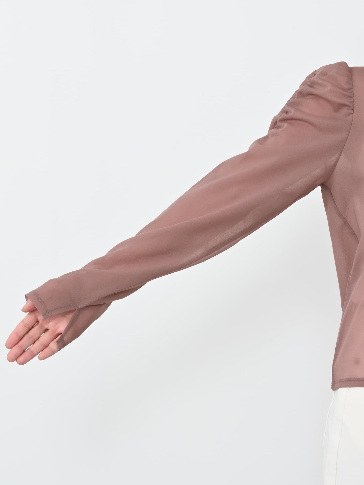 ギャザースリーブシアーカットトップス　[通常]