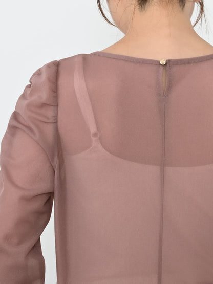 ギャザースリーブシアーカットトップス　[通常]