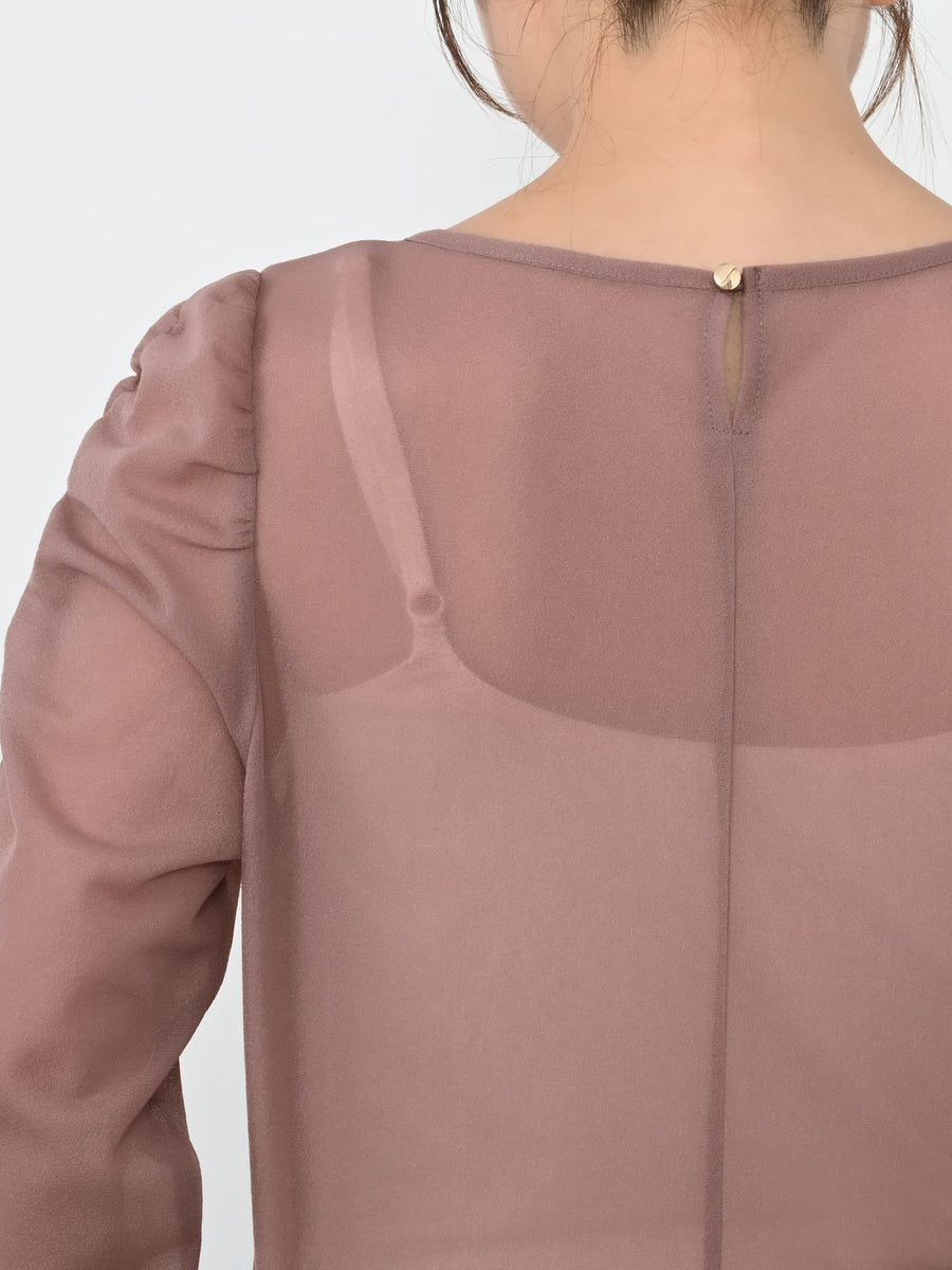 ギャザースリーブシアーカットトップス　[通常]