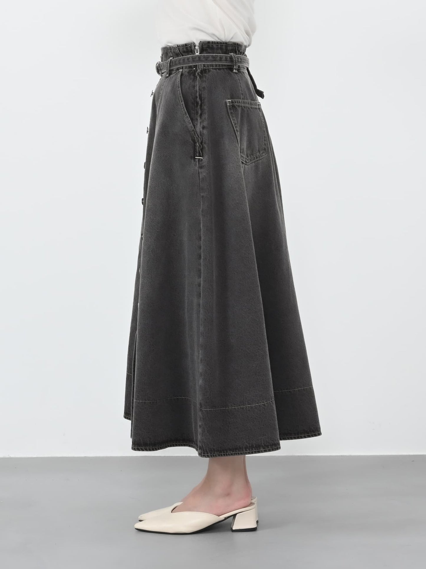 シームフレアデニムスカート-short & regular　[通常]