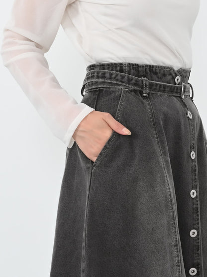 シームフレアデニムスカート-short & regular　[通常]