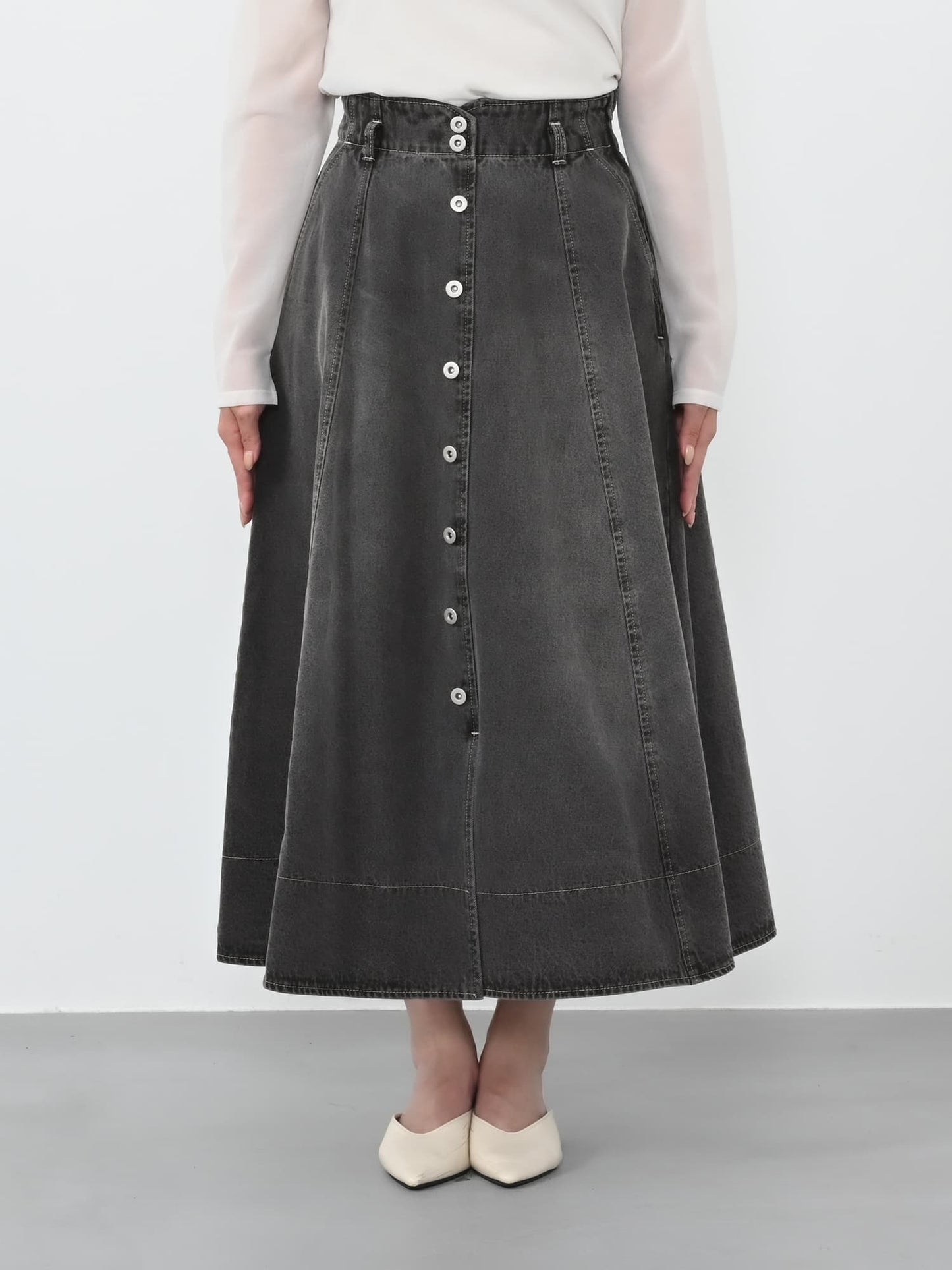 シームフレアデニムスカート-short & regular　[通常]