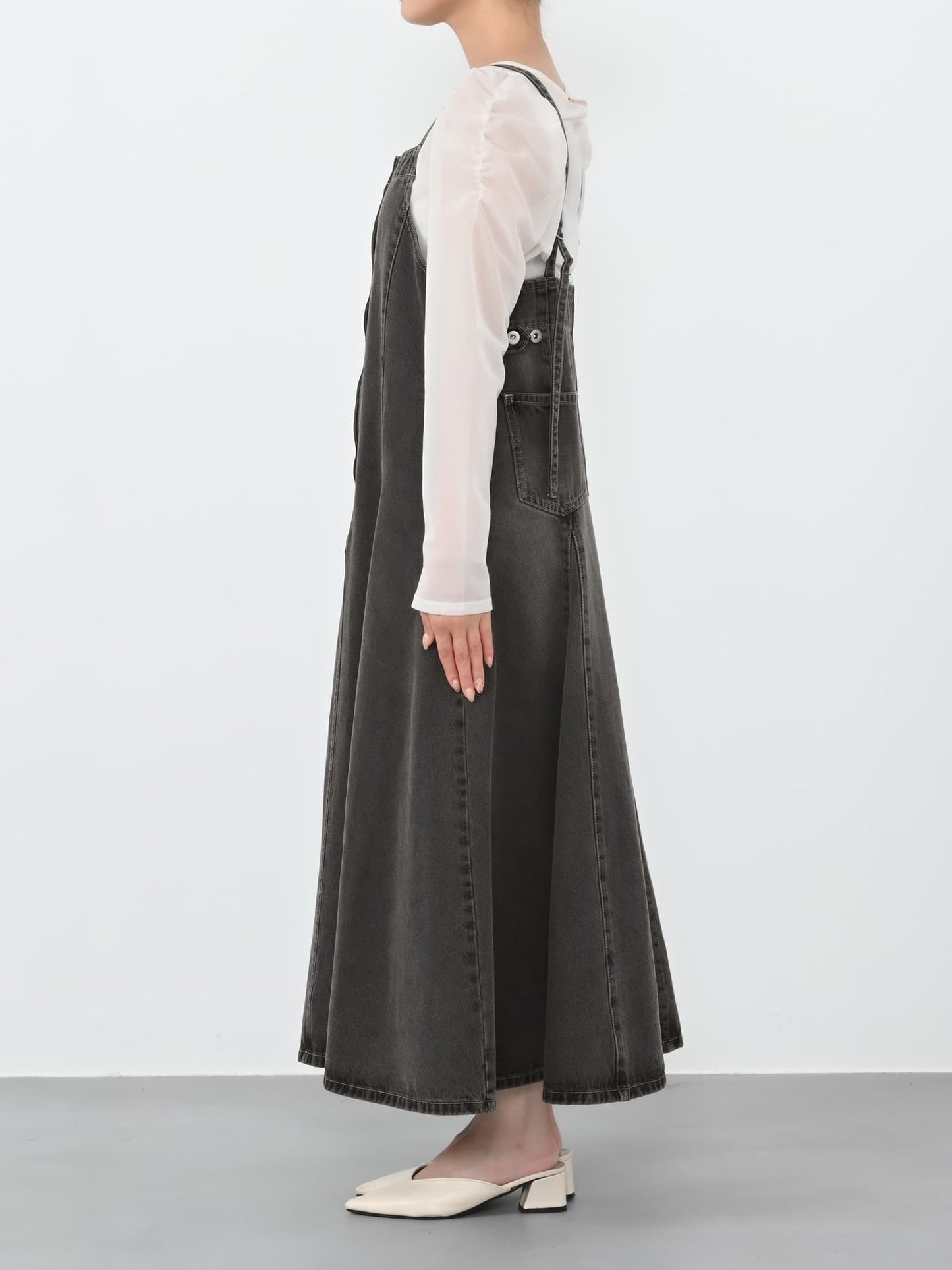 マチフレアデニムジャンパースカート-short & regular　[通常]