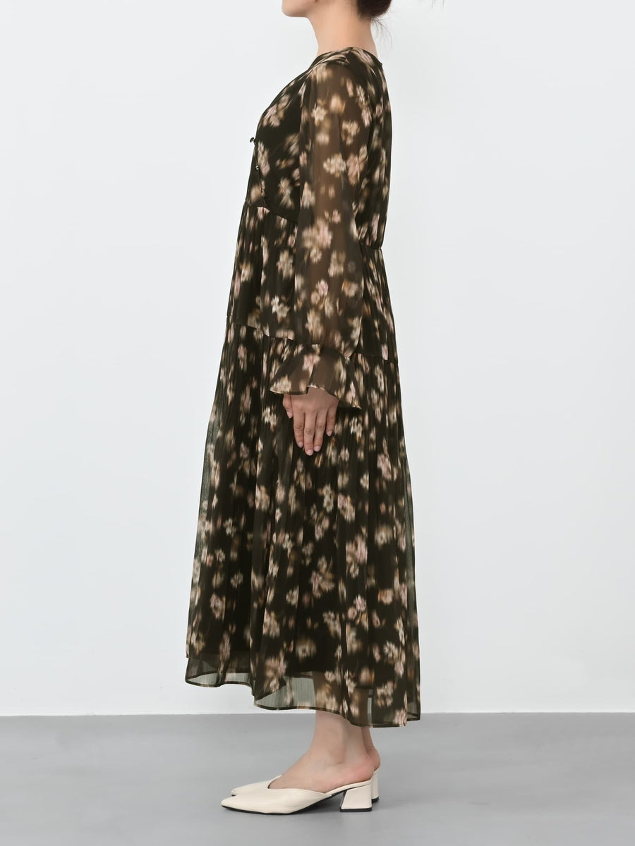 シェードフラワープリーツティアードワンピース-short & regular　[通常]