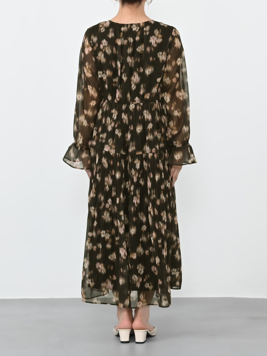 シェードフラワープリーツティアードワンピース-short & regular　[通常]