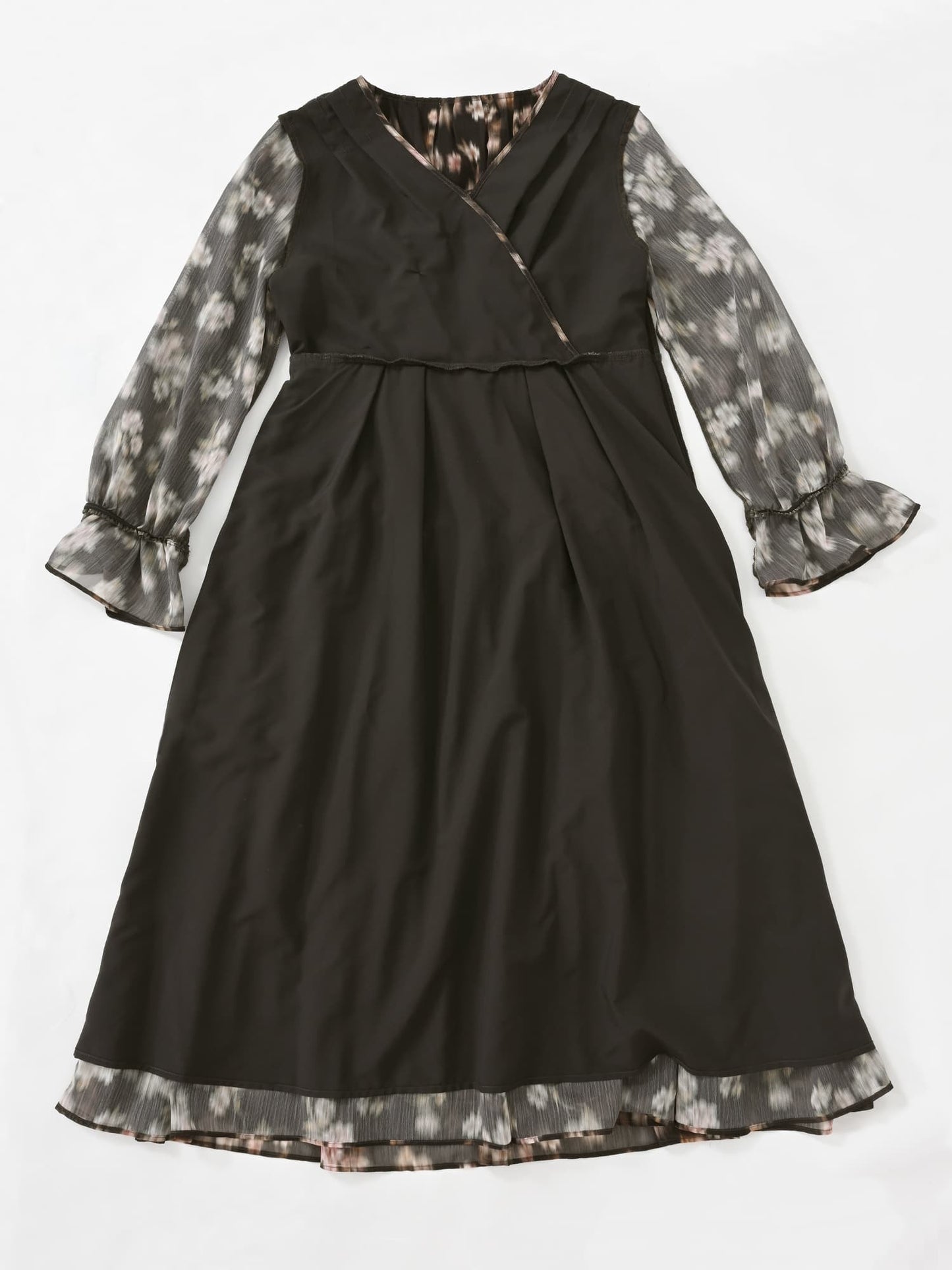 シェードフラワープリーツティアードワンピース-short & regular　[通常]