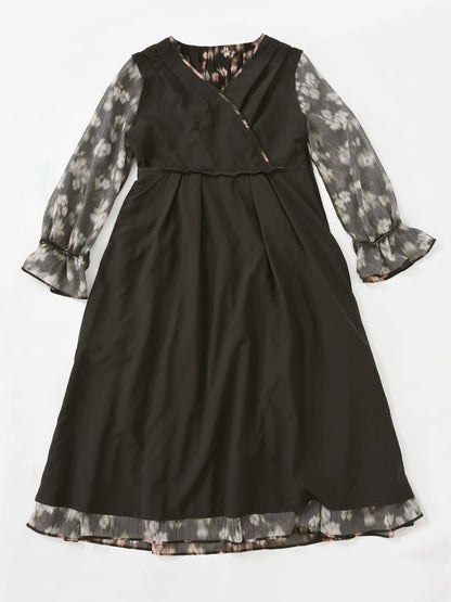 シェードフラワープリーツティアードワンピース-short & regular　[通常]