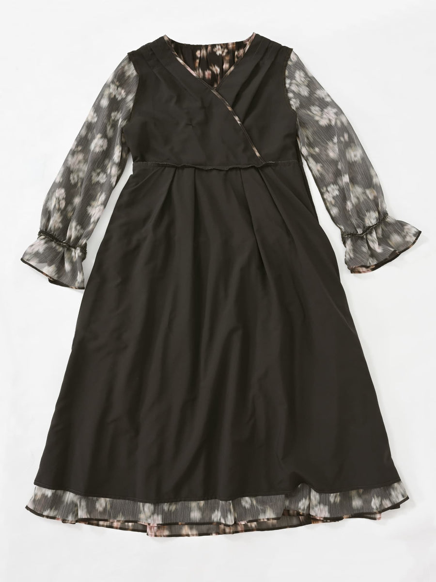 シェードフラワープリーツティアードワンピース-short & regular　[通常]