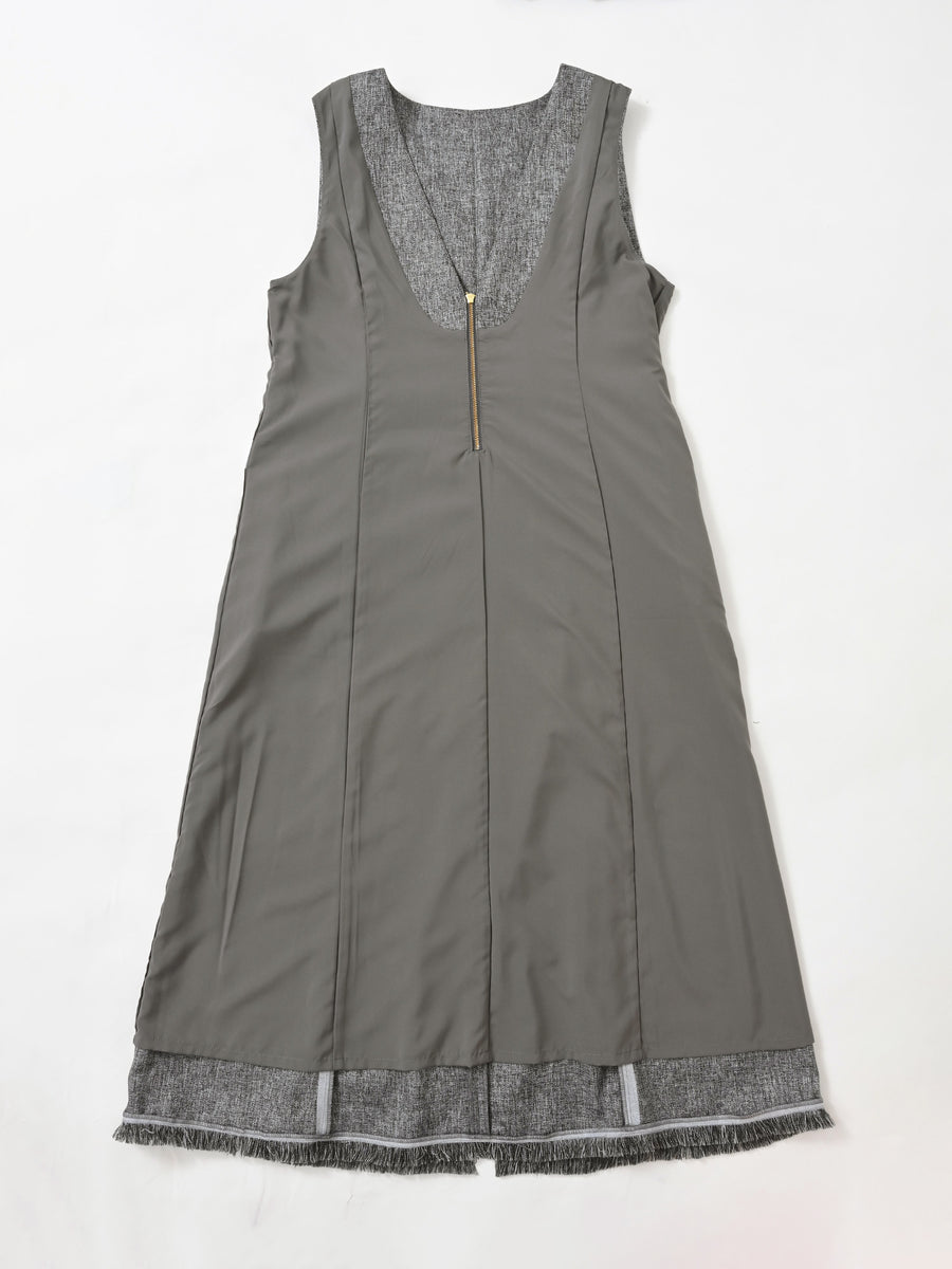 ツイードフロントジップジャンパースカート-short & regular　[通常]