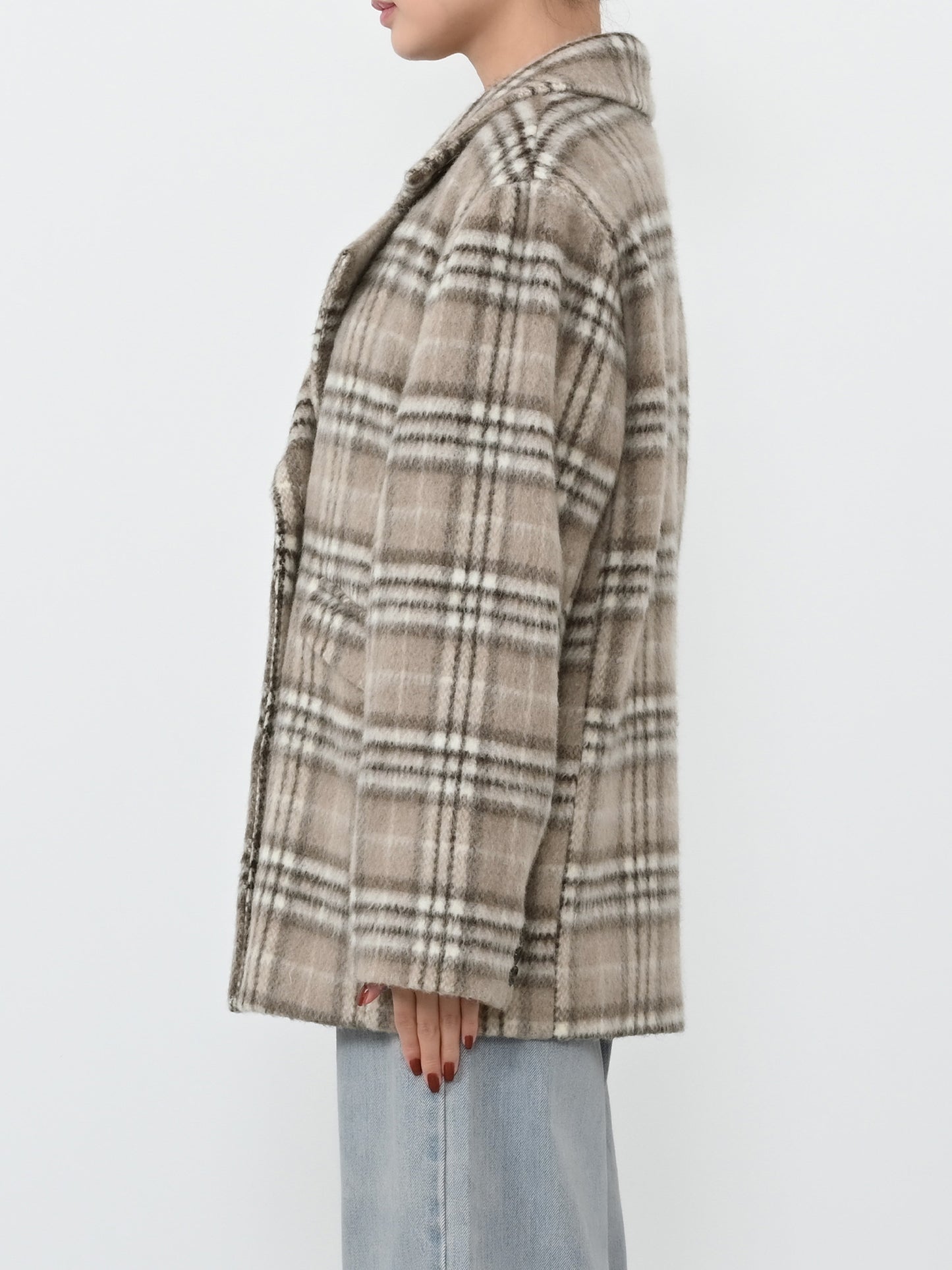 ウールシャギーチェックダブルコート　[通常]