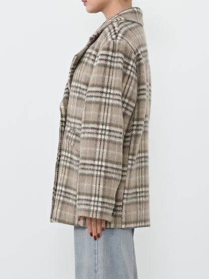 ウールシャギーチェックダブルコート　[通常]