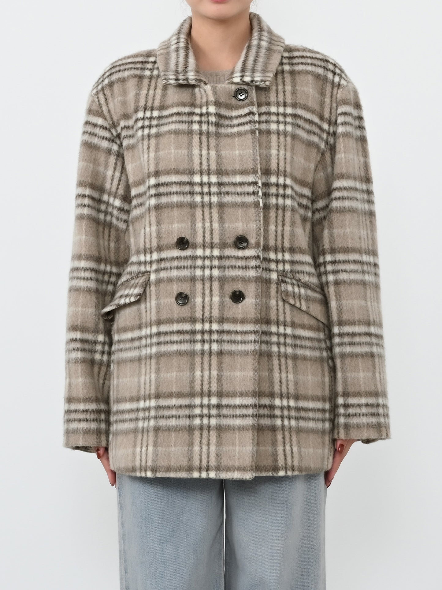 ウールシャギーチェックダブルコート　[通常]