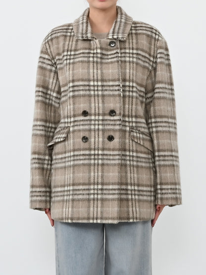 ウールシャギーチェックダブルコート　[通常]