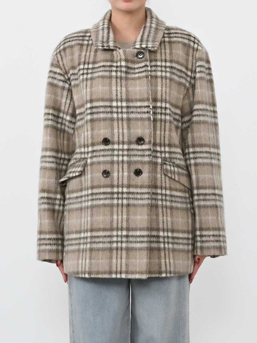 ウールシャギーチェックダブルコート　[通常]