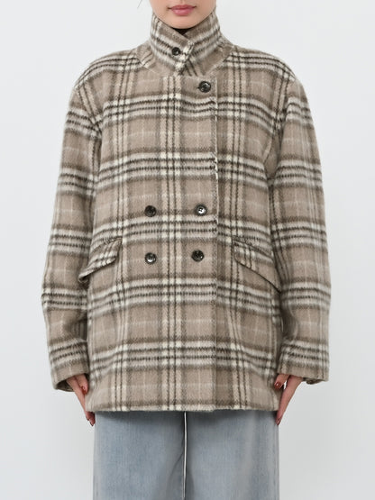 ウールシャギーチェックダブルコート　[通常]