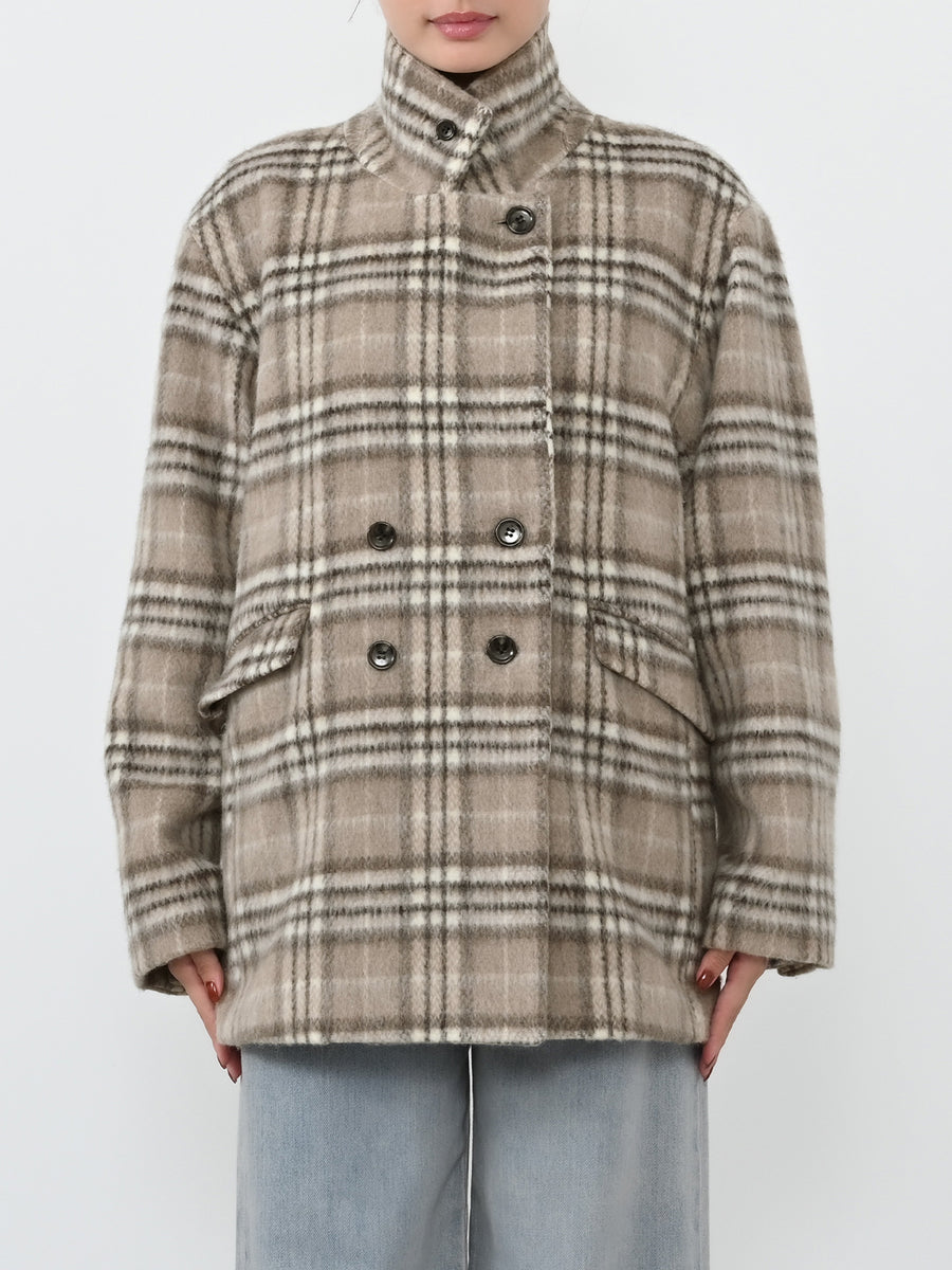 ウールシャギーチェックダブルコート　[通常]