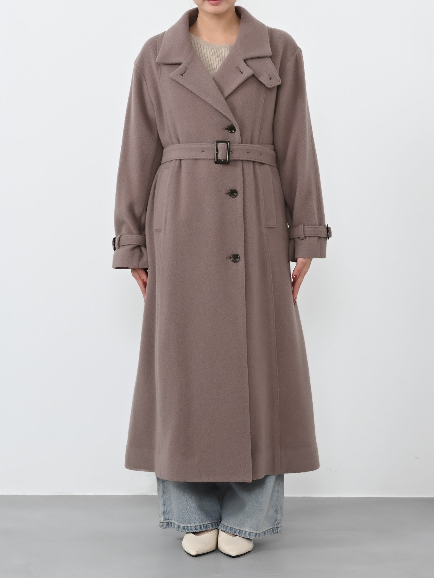 コヒナ　cohina バックフレアチェスターコート　ダスティピンク COHINA(コヒナ) セミダブルバックフレアウールコートトレンチコート