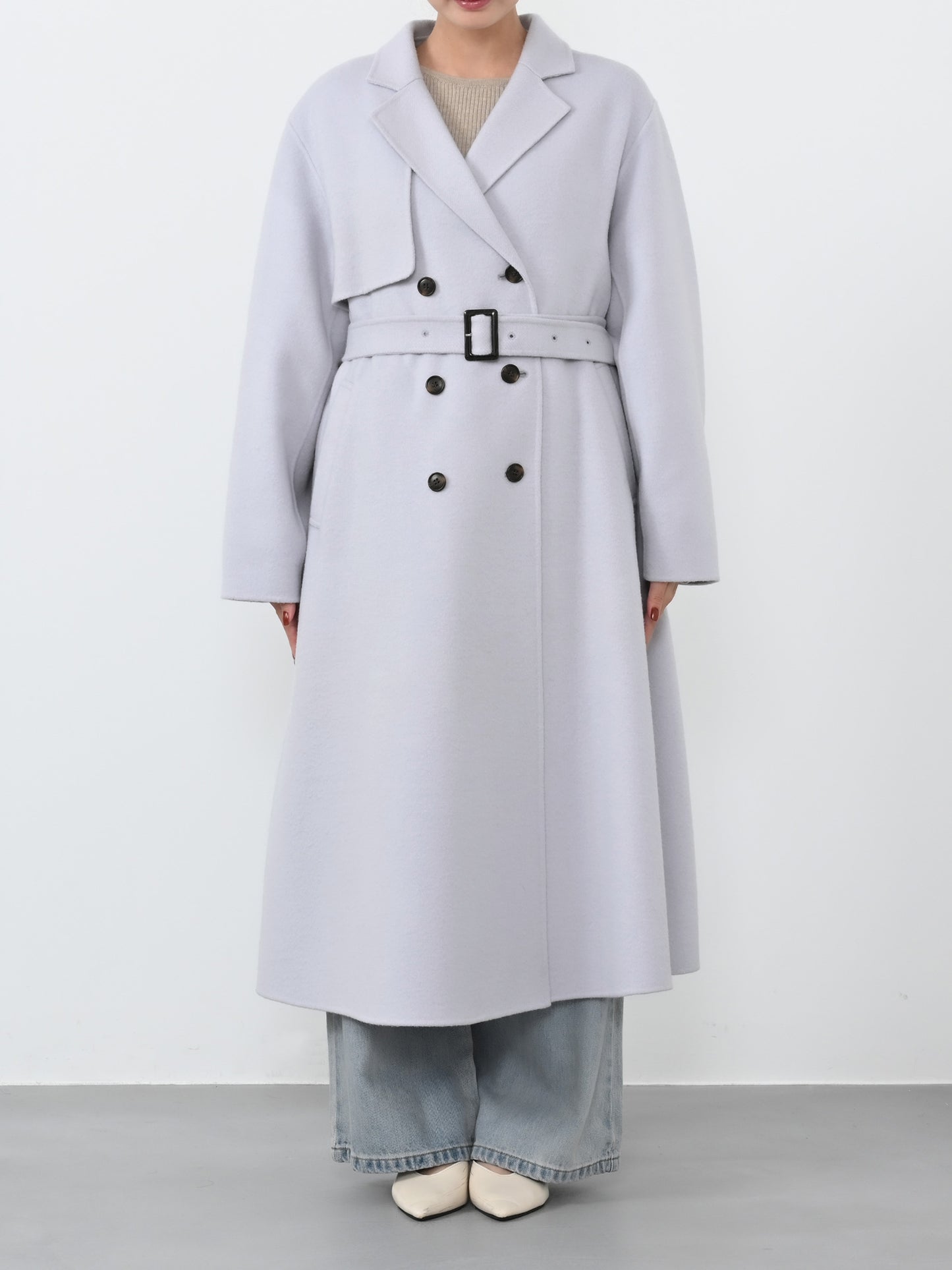 ※こちらが実物のカラーに一番お色味が近くなっております。（ライトブルー）<br>149cm | B:77 W:60 H:83 股下:68.5 | regular着用 (ヒールの高さ:3.5cm)