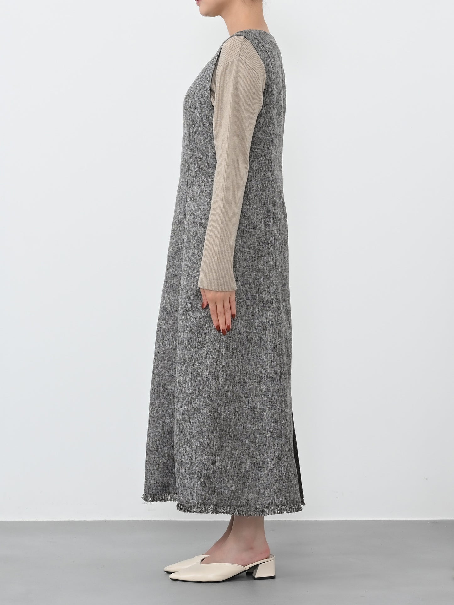 ツイードフロントジップジャンパースカート-short & regular　[通常]