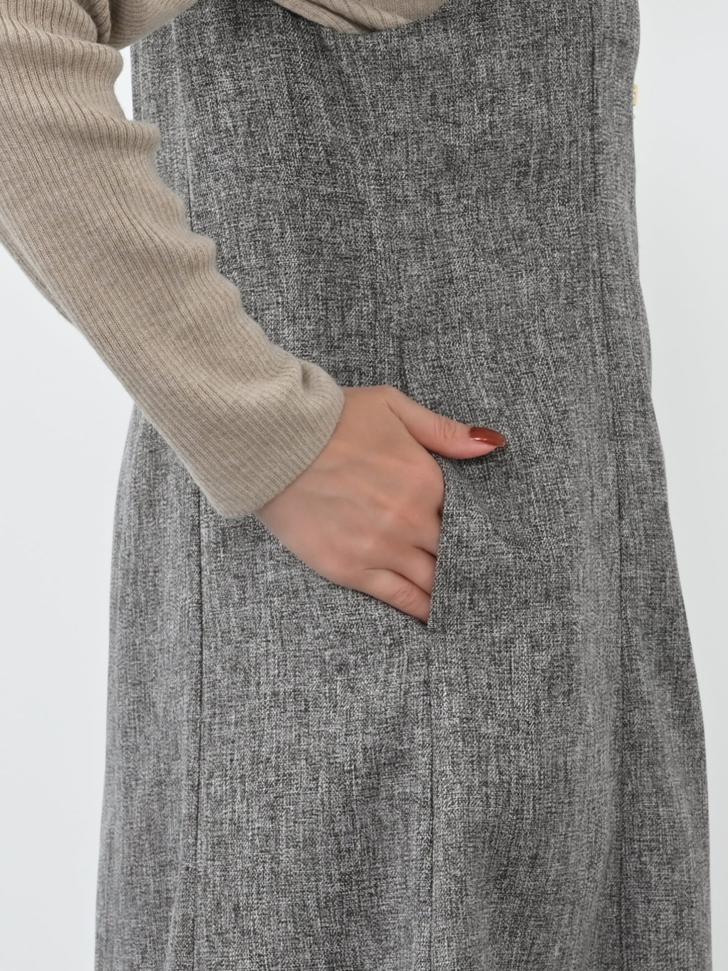 ツイードフロントジップジャンパースカート-short & regular　[通常]