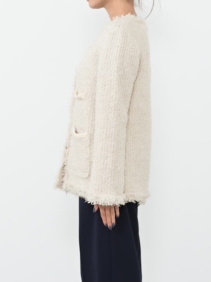 フリンジツイードニットジャケット　[通常]