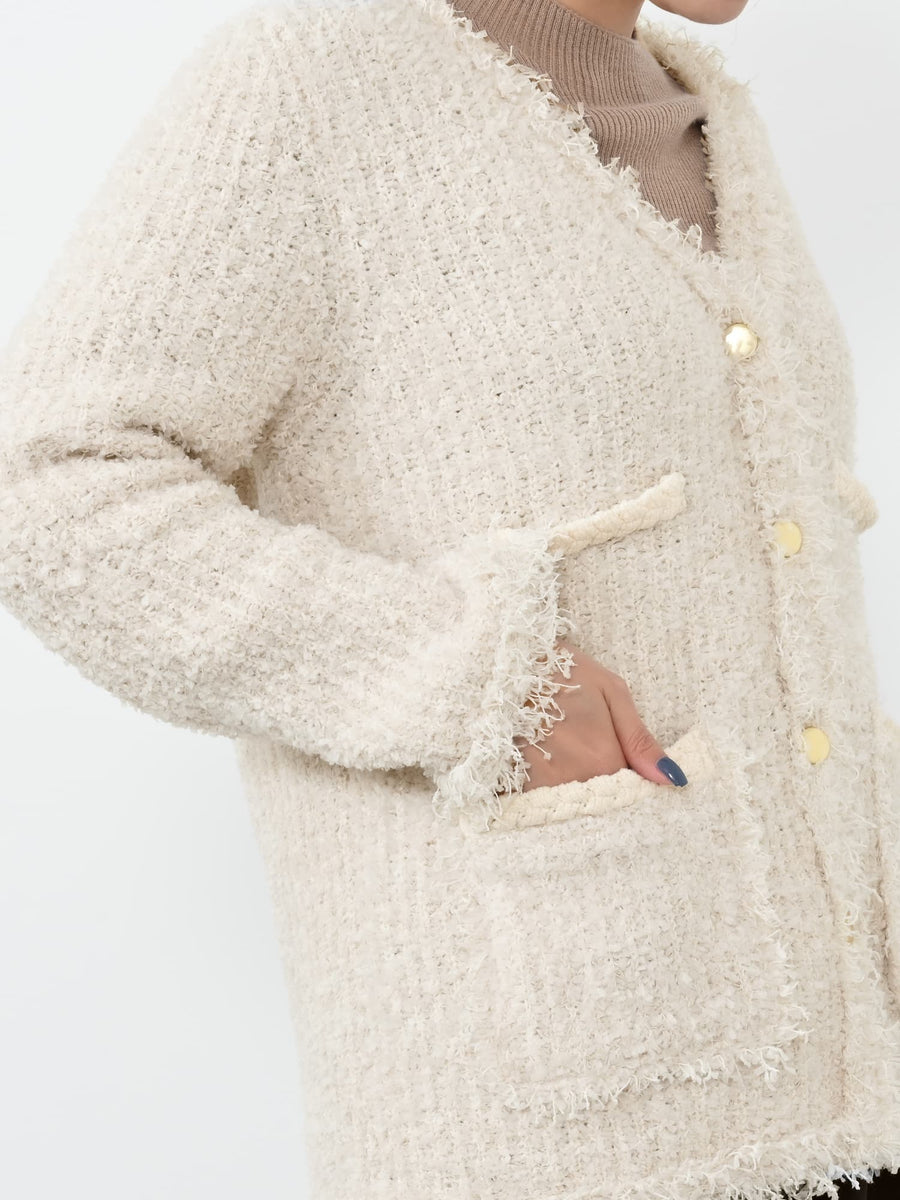 フリンジツイードニットジャケット　[通常]