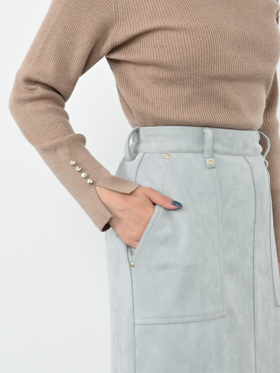 ゴールドリベットスウェードライクスカート-short & regular 　[通常]