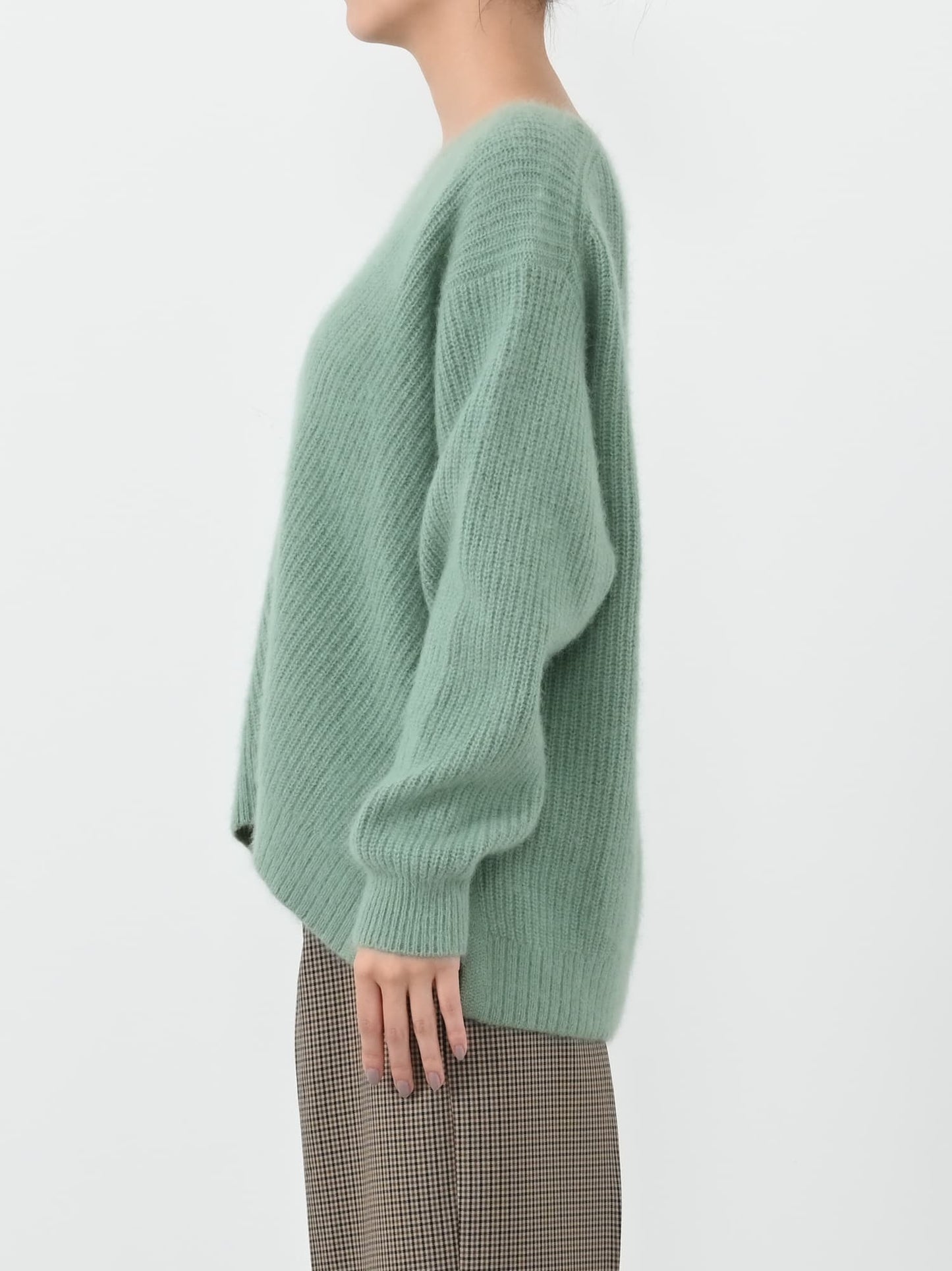 フォックスアンゴラVネックパターン柄ニット　[通常]