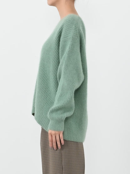 フォックスアンゴラVネックパターン柄ニット　[通常]