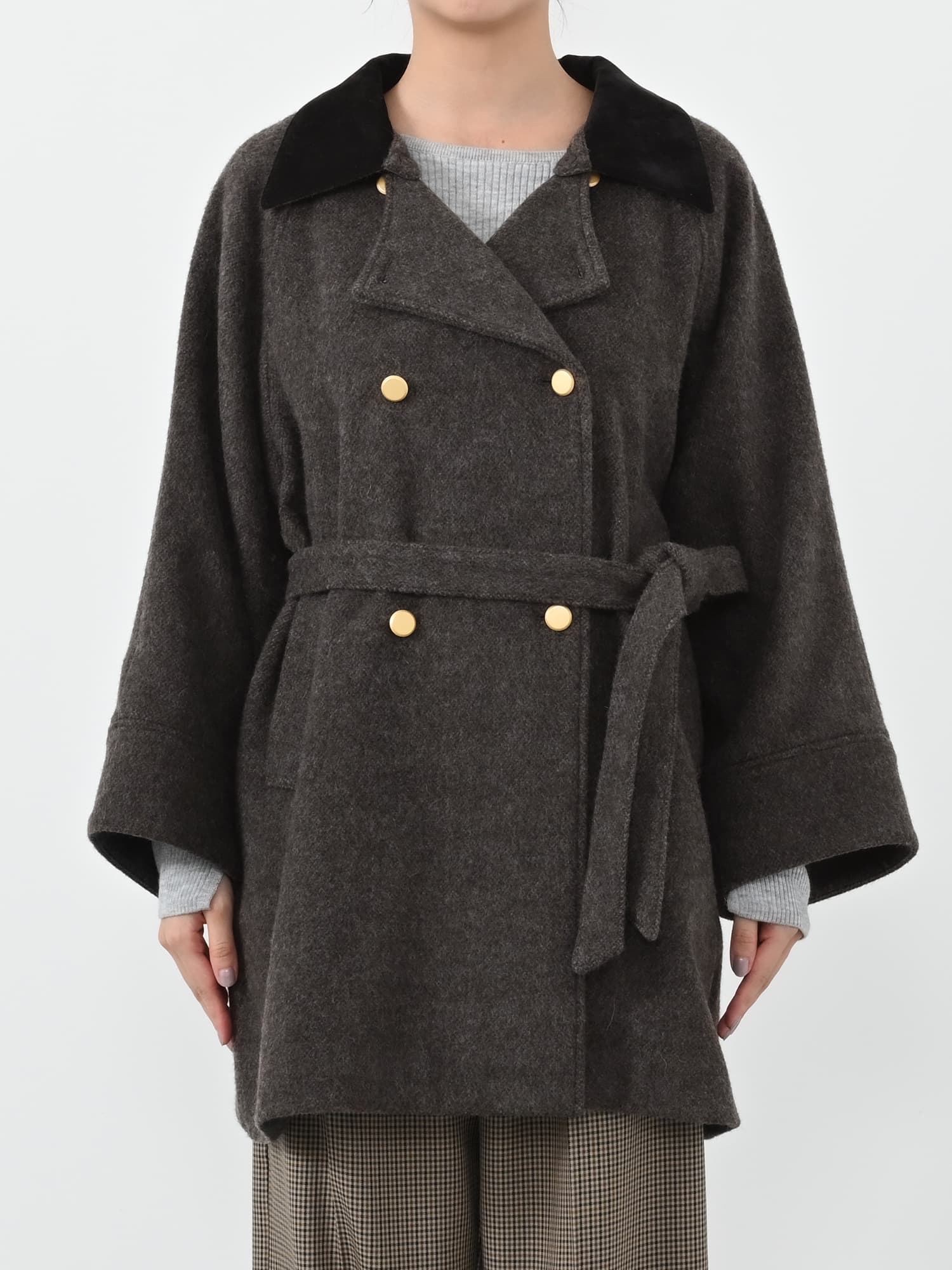 2wayカラーゴールドボタンミドルコート | 小柄・低身長女性向け