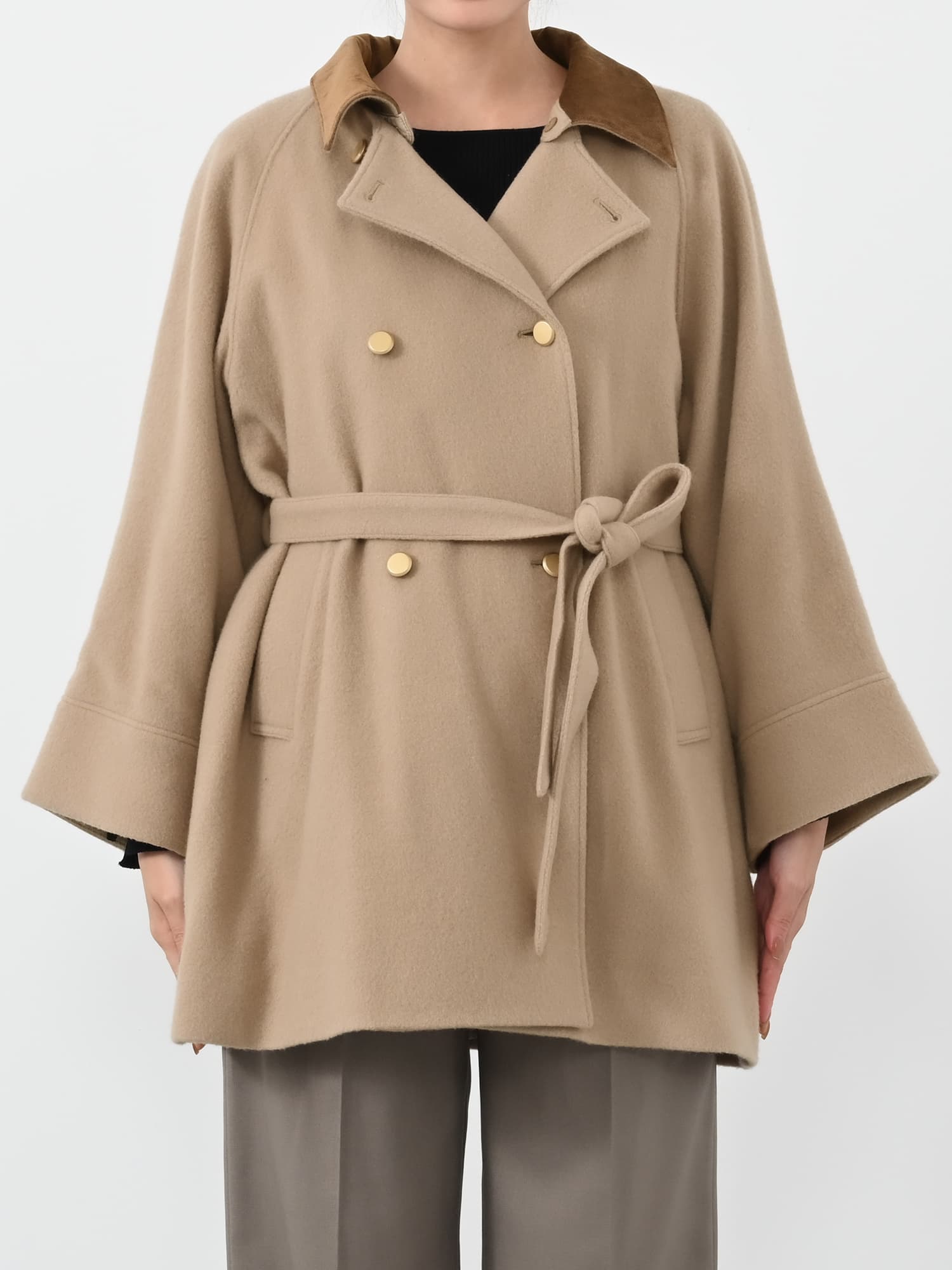 2wayカラーゴールドボタンミドルコート | 小柄・低身長女性向け