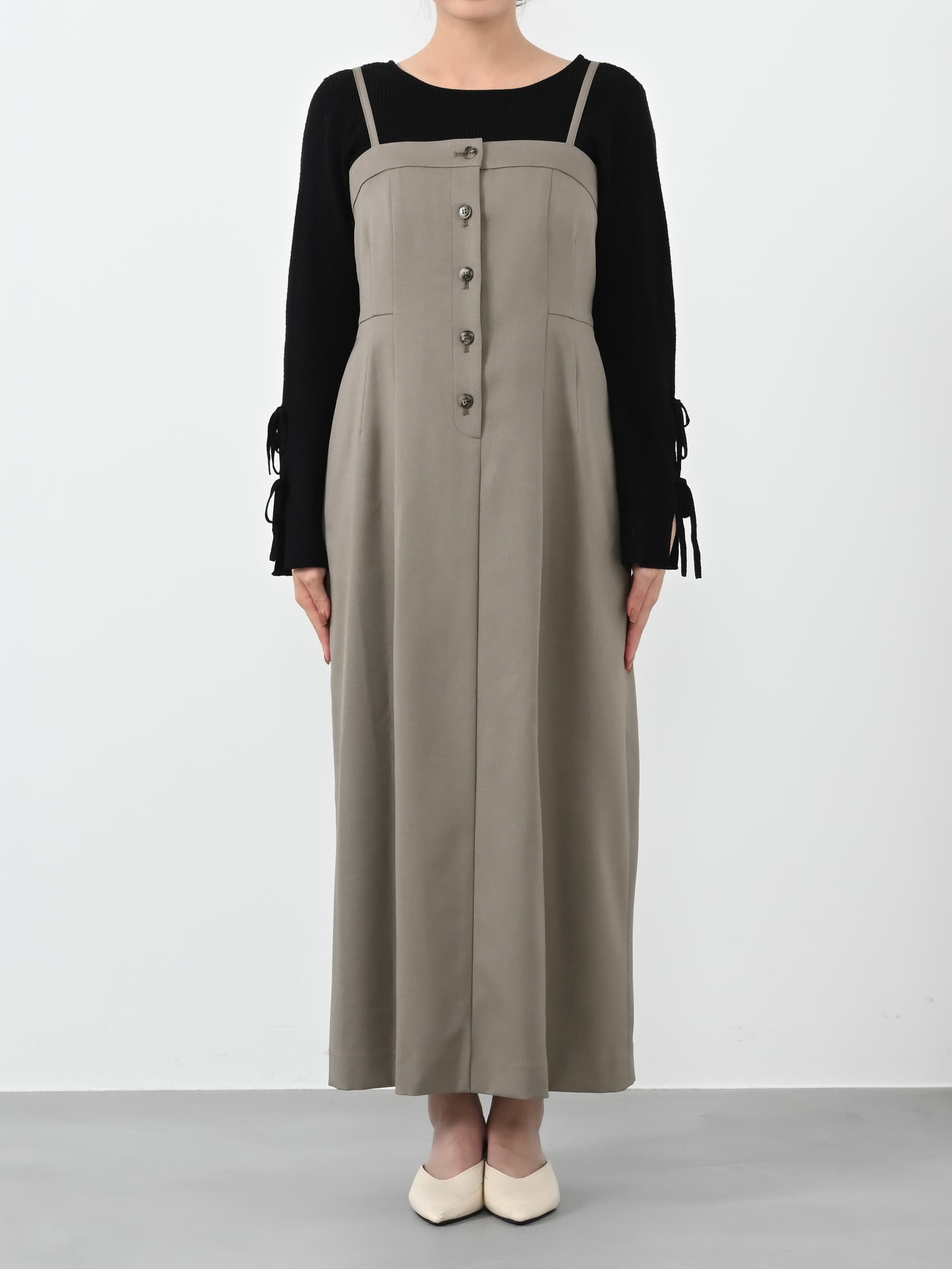 フロントボタンIラインジャンパースカート-short & regular