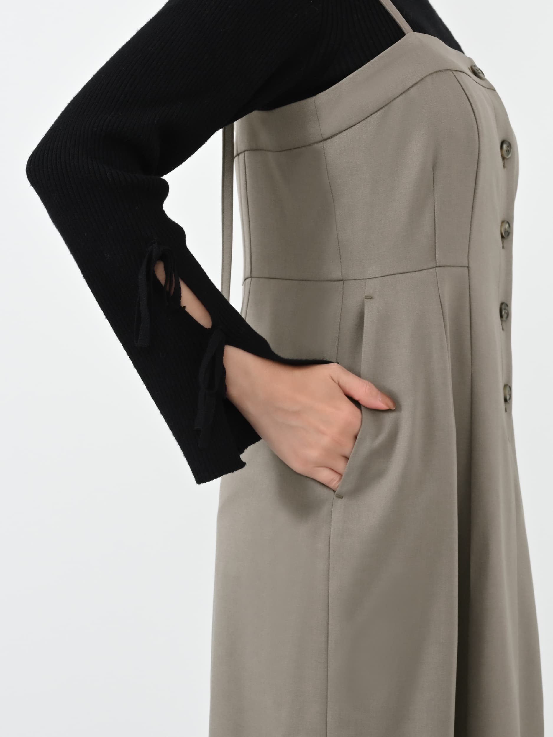 フロントボタンIラインジャンパースカート-short & regular | 小柄・低