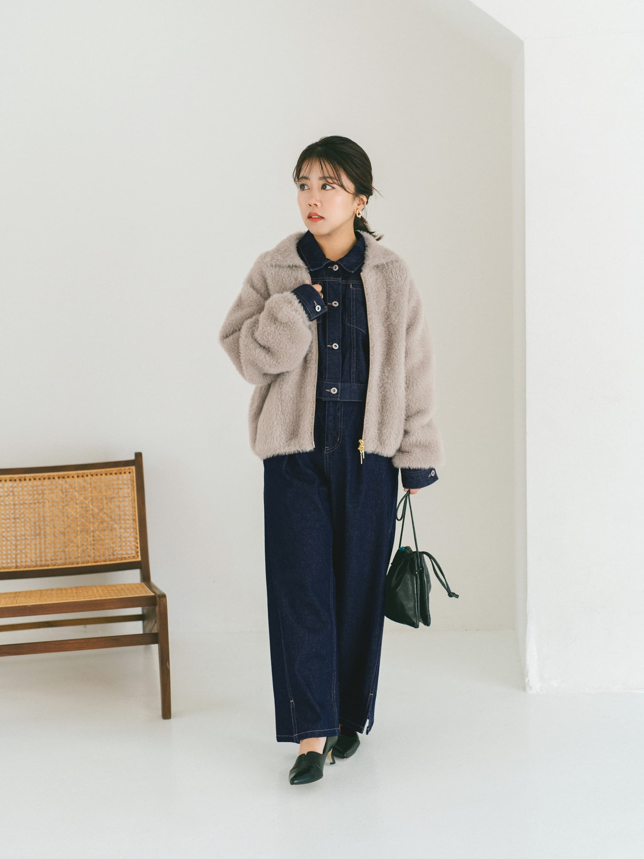 美品 COHINA ダブルフェイスフェザージップブルゾン ダブルフェイスフェザージップブルゾン | 小柄・低身長女性向け