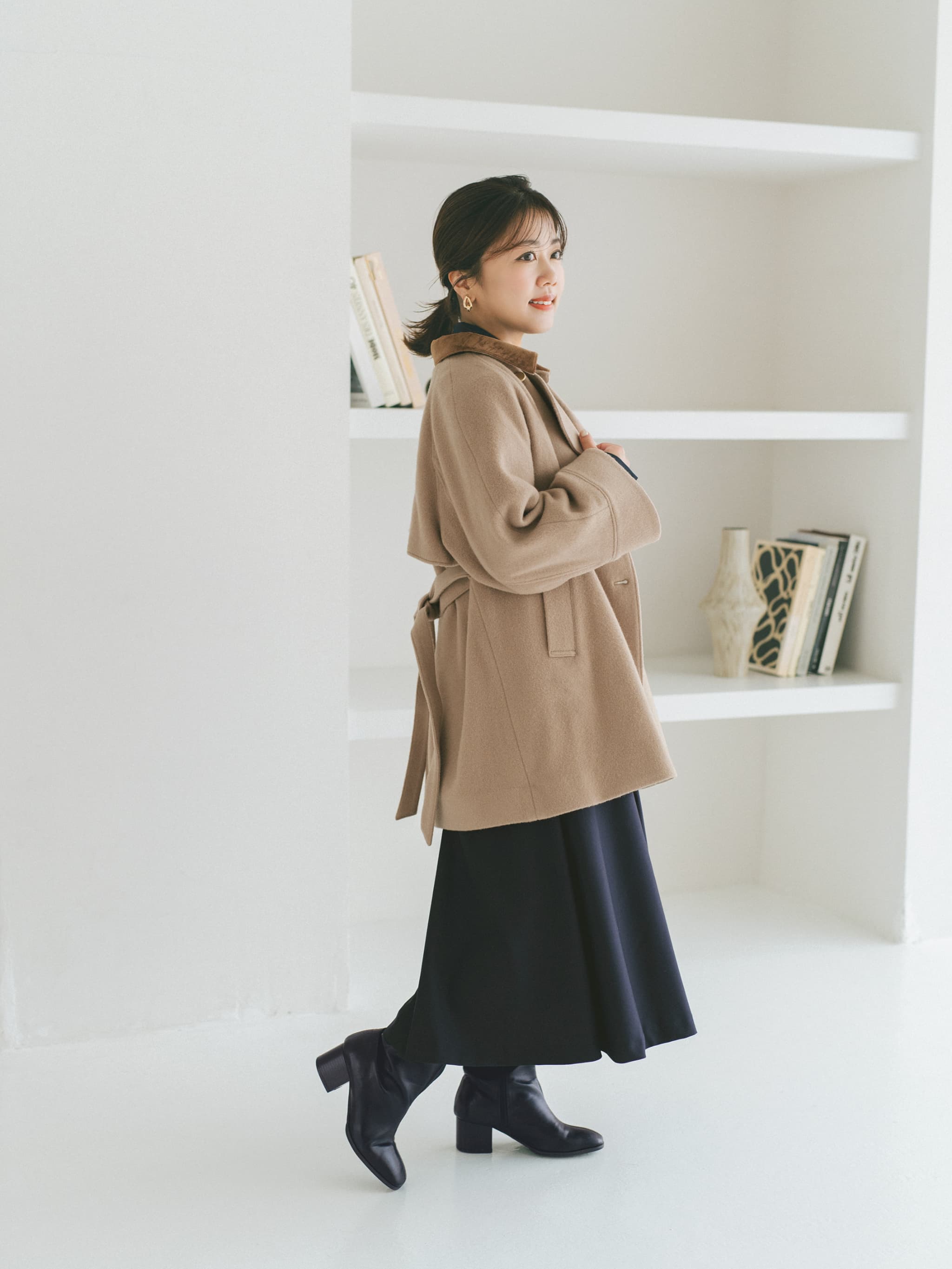 2wayカラーゴールドボタンミドルコート | 小柄・低身長女性向け 2wayカラーゴールドボタンミドルコート | 小柄・低身長女性向け