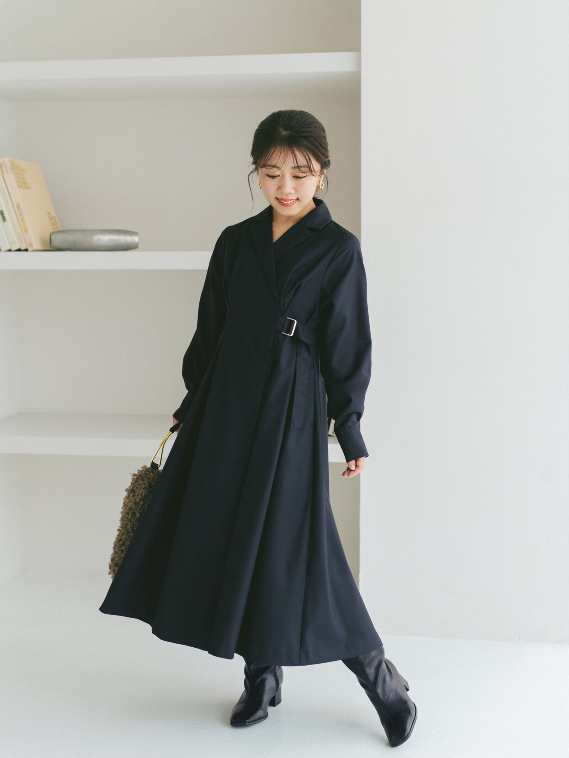 ウエストベルトテーラードワンピース-short & regular | 小柄・低身長