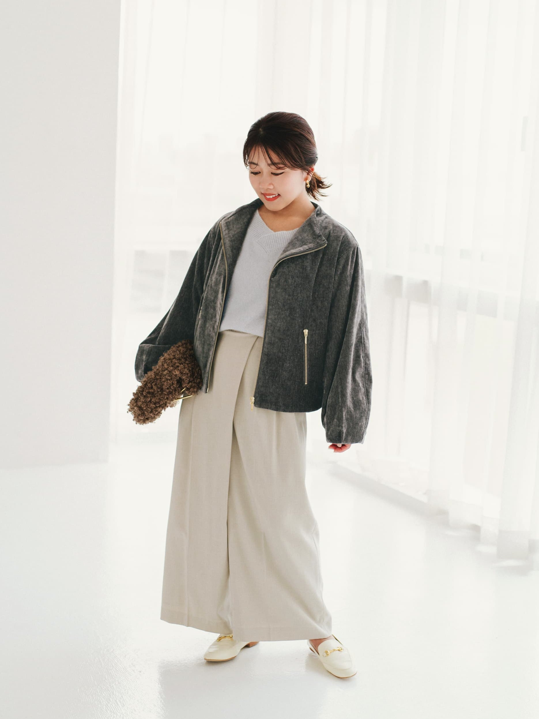 パウダリーベロアブルゾン | 小柄・低身長女性向けファッション通販