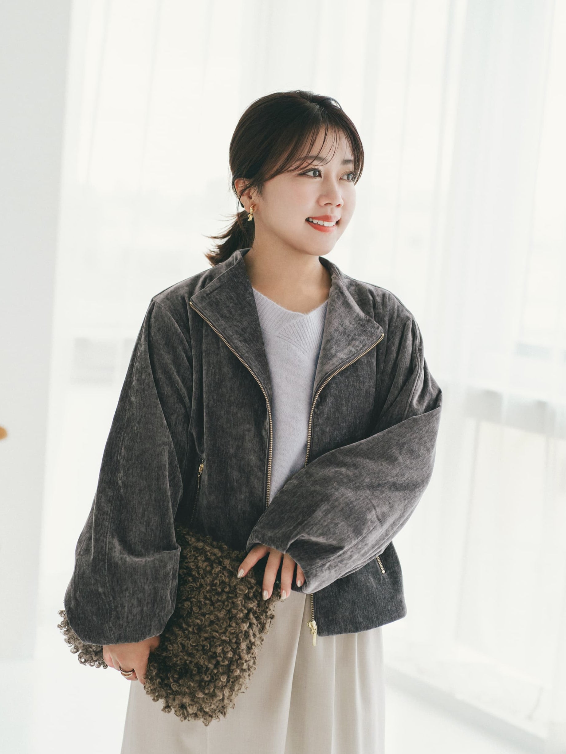 パウダリーベロアブルゾン | 小柄・低身長女性向けファッション通販