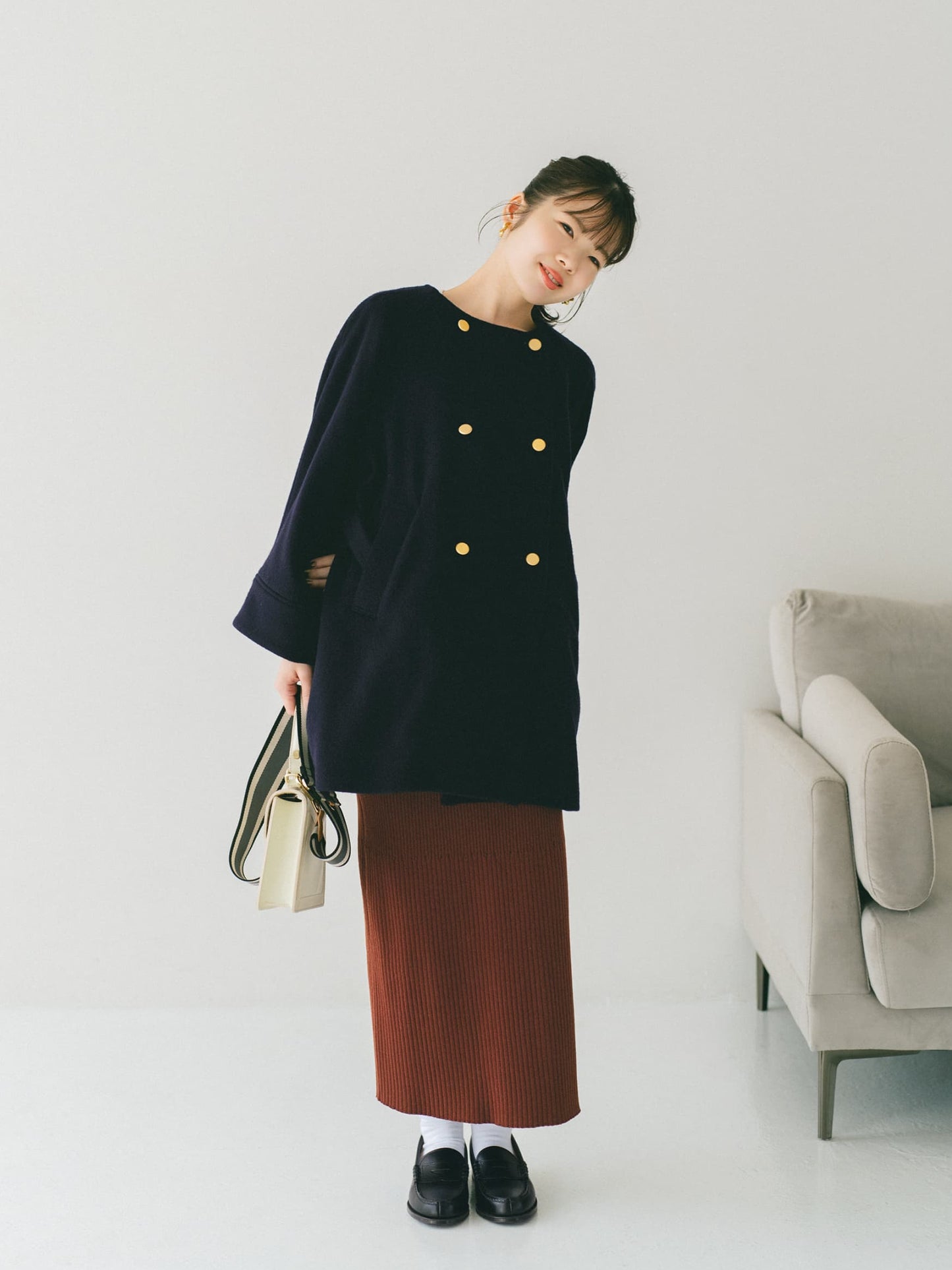 コットンブレンドリブIラインスカート-short & regular　[通常]