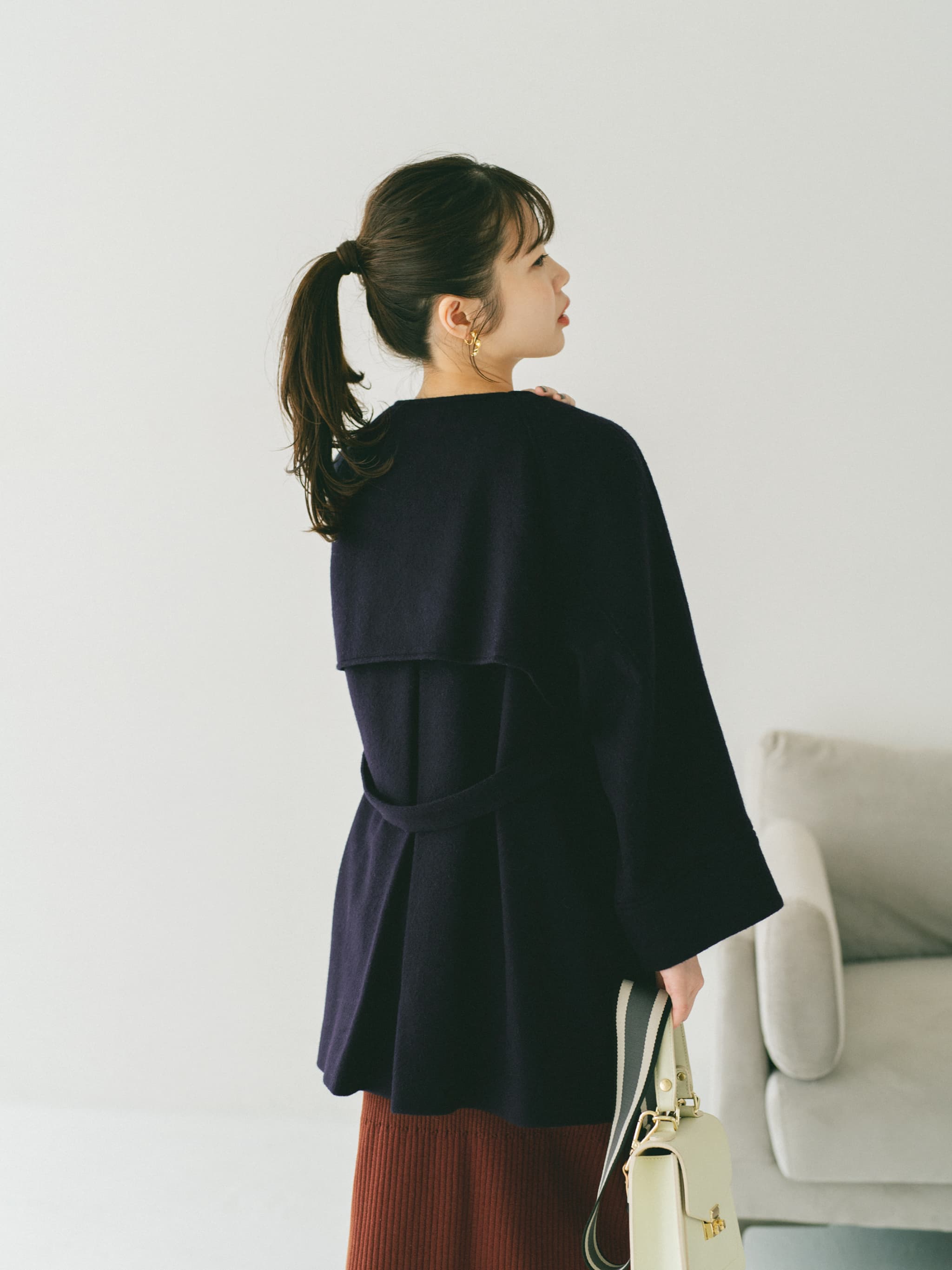 2wayカラーゴールドボタンミドルコート | 小柄・低身長女性向け