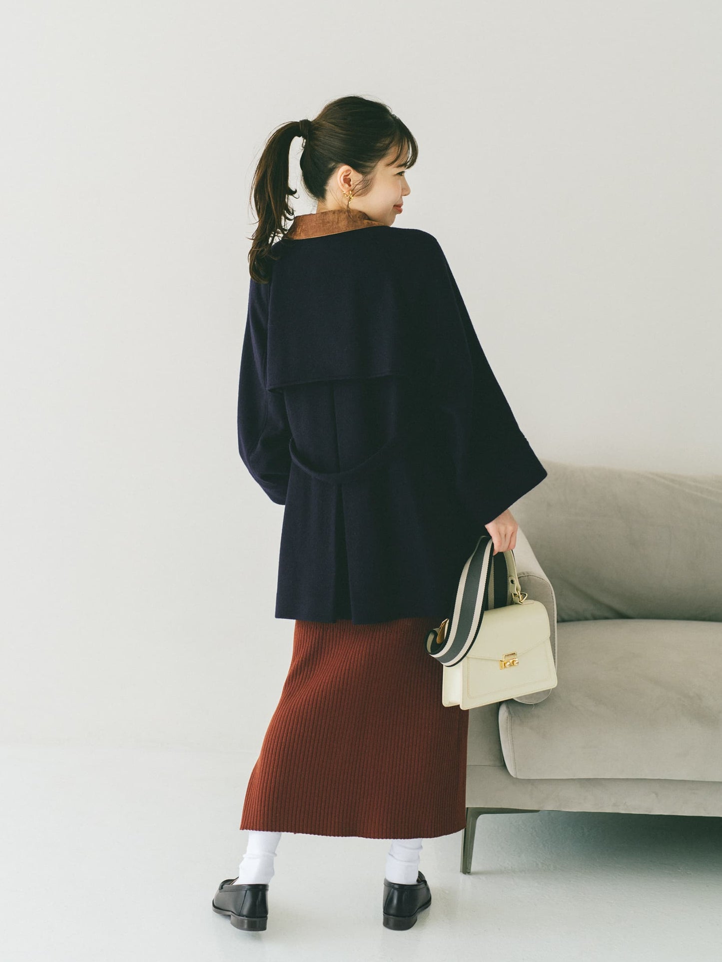 コットンブレンドリブIラインスカート-short & regular　[通常]